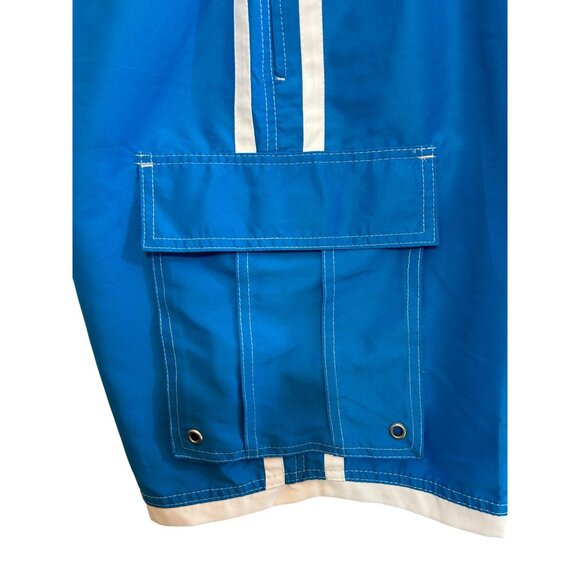 Beverly Hills Polo Club Men’s Swim Trunks M Blue White Trim Cargo Pockets Logo - Picture 11 of 16
